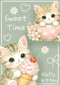 green Greige Fluffy Kitten Sweet Time