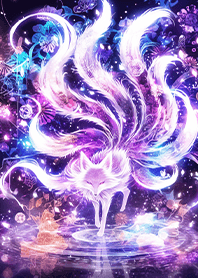 Night forest rainbow nine-tailed fox