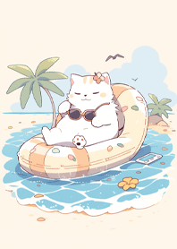 White cat on vacation