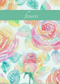 Pastel Roses on blue green