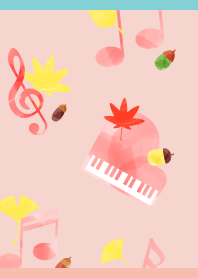 秋のピンク色の音符 ピンクと水色