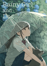 Rainy girl and dog