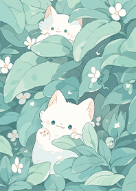 White cats among the leaves