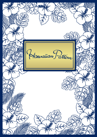 Hawaiian Pattern -Navy blue & white-2 :E