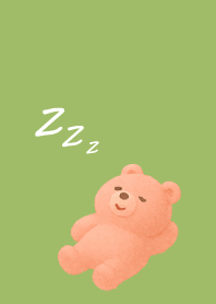 Pink Bear on moss green