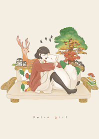 リラックスガールとサモエド犬