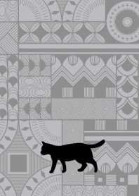 Cats and geometric pattern(black)