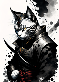 Ink wash cat samurai 39273F