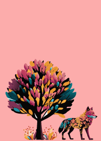 wolf and tree on light pink