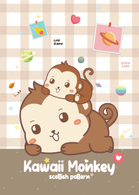 Monkey Scottish Pattern Pastel Brown