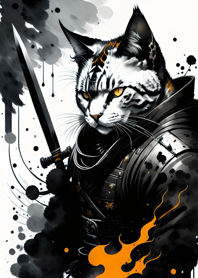 Ink wash cat samurai 284d10