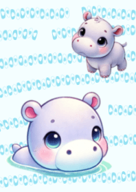 Cute Hippo Blue  Fresh Pastel LINE Theme