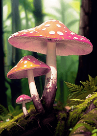 かわいいシンプルな森のキノコ（ピンク）