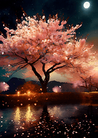 Beautiful night cherry blossoms#1952