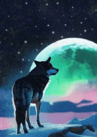 Shining wolf and full moon