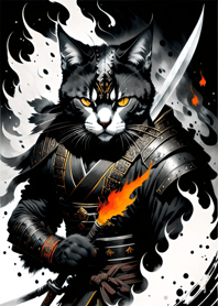 Ink wash cat samurai 344A7F