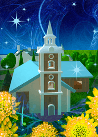 星空の町、夜の風景