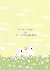 Polar bears in a flower garden