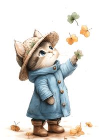 Cute little cat with a lucky clover