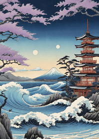 浮世繪 山海櫻花月 江戶時代 rHiJ6