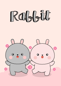 Cute Pink Rabbit & Gray Rabbit