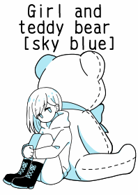 Menina e ursinho de pelúcia [azul céu]