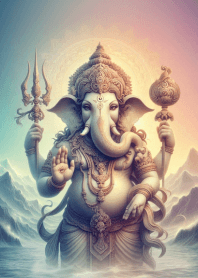 พระพิฆเนศเทพแห่งปัญญา โทนสีพาสเทล พื้นดำ