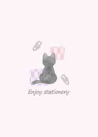 Cat and Stationary -purple- Yagasuri