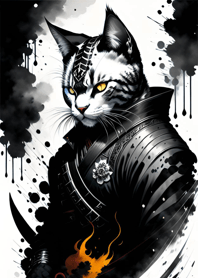Ink wash cat samurai E40fcc