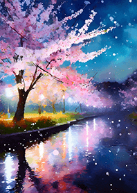 Beautiful night cherry blossoms#1740