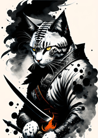 Ink wash cat samurai 7AD3a2