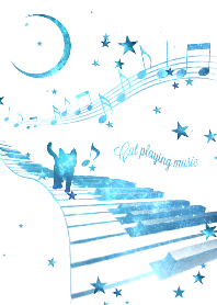 Cat Playing Music Piano White x Space 2