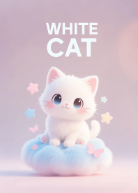 Love Kawaii White Cat On Clouds