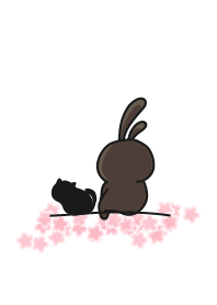 兔與貓看著遠方 - 花