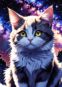 夜の月と星の猫 bcd032