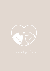 Pair Cats in Heart(line)/beige,wh line