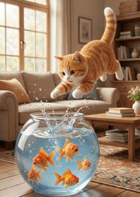 แมวส้ม : เล่นน้ำกัน