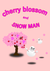 桜の木と雪だるま（snow man）