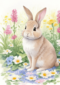 กระต่ายน้อยในสวนดอกไม้