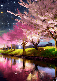 Beautiful night cherry blossoms#1201