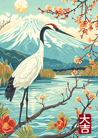 Mount Fuji and Crane