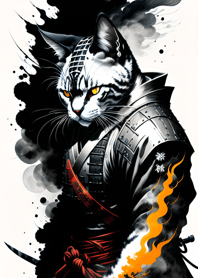 Ink wash cat samurai CE0290