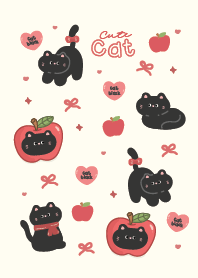 Cat black cute : apple lover (minimal)