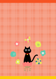 黒猫とお花 赤と黄色