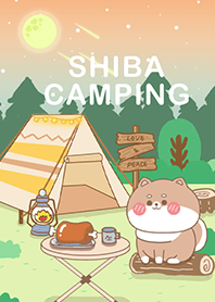 可愛寶貝柴犬-在星空下露營野餐(夕陽-米色)