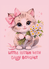 Little Kitten with Daisy Bouquet