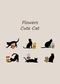 Black cat loves flowers