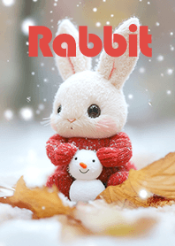 Cute winter rabbit and snowman