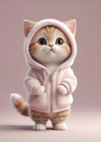 穿著粉紅色連帽衫的可愛小貓