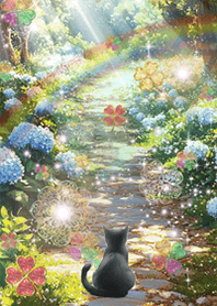 Cat and hydrangea Increased luck*